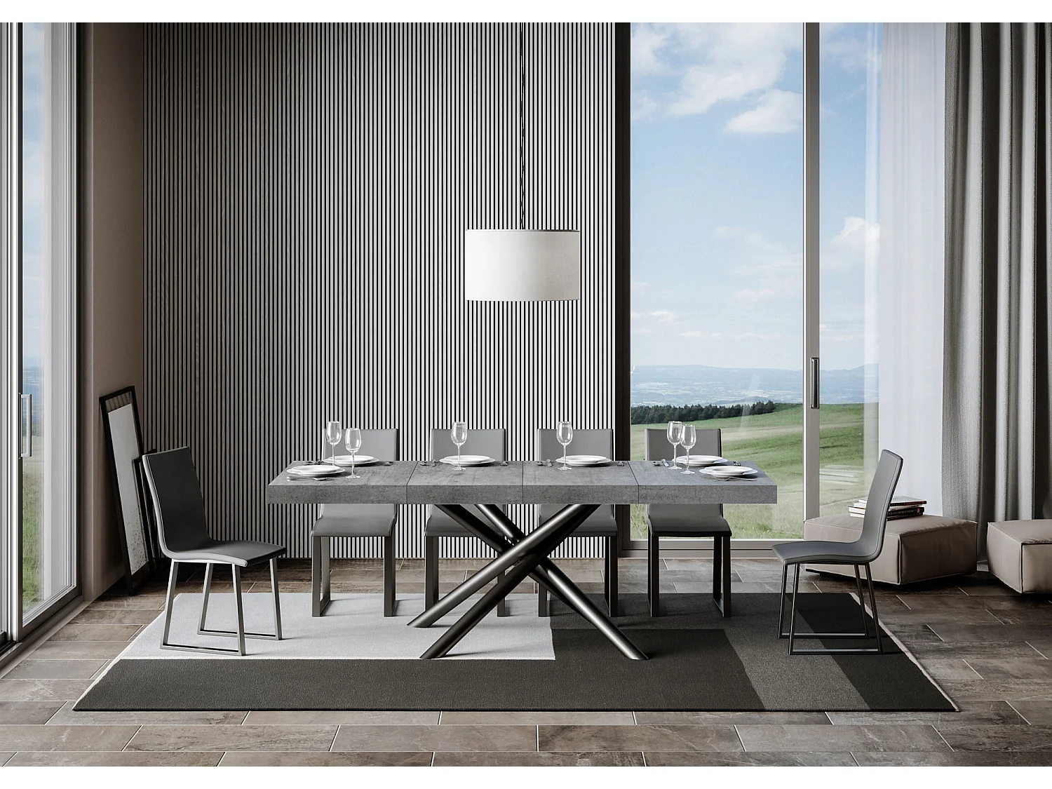 Tavolo allungabile 90x130/390 cm Famas Premium cemento telaio Antracite