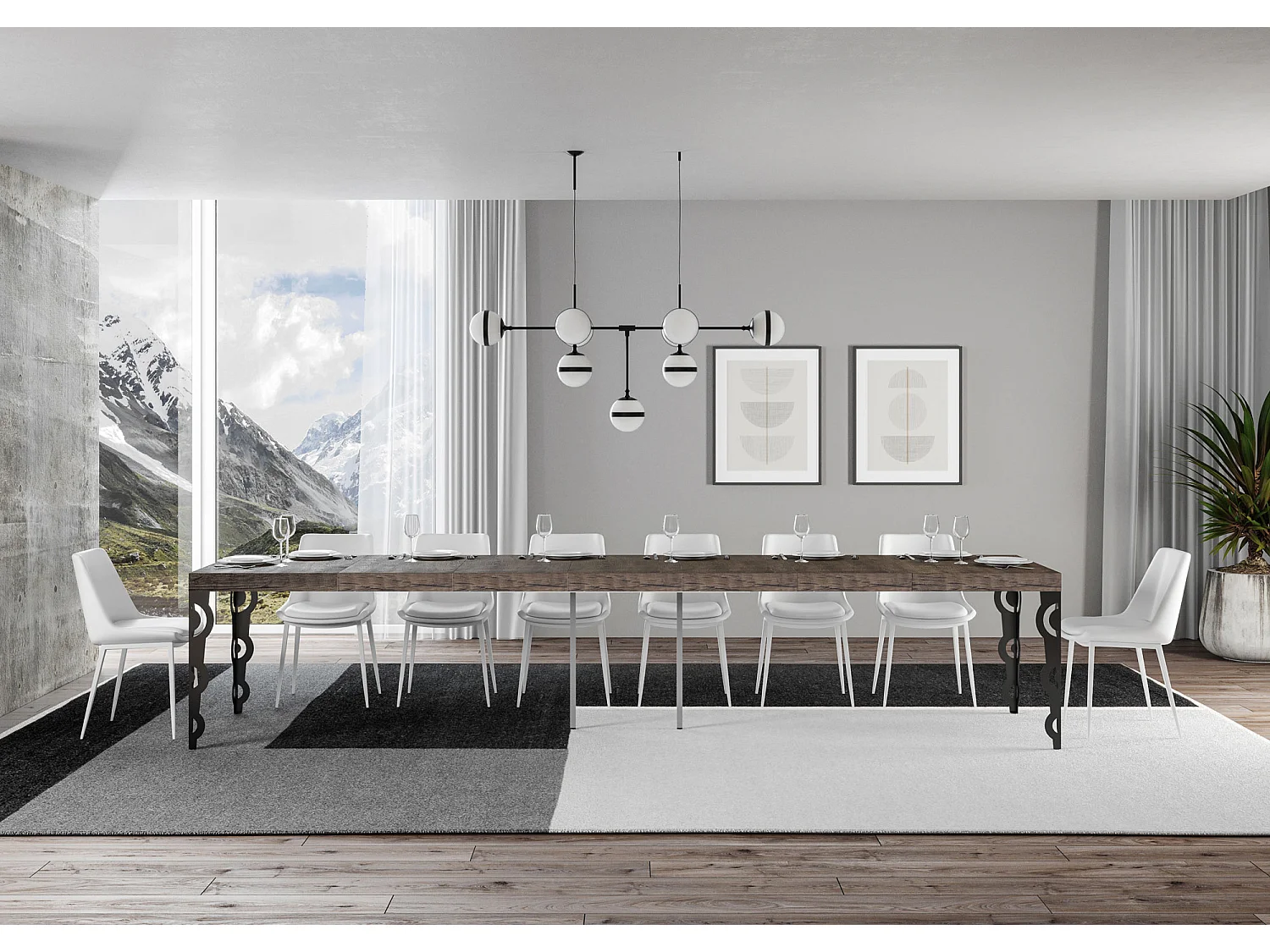 Table extensible 90x160/420 cm Karamay Premium Noyer cadre Anthracite