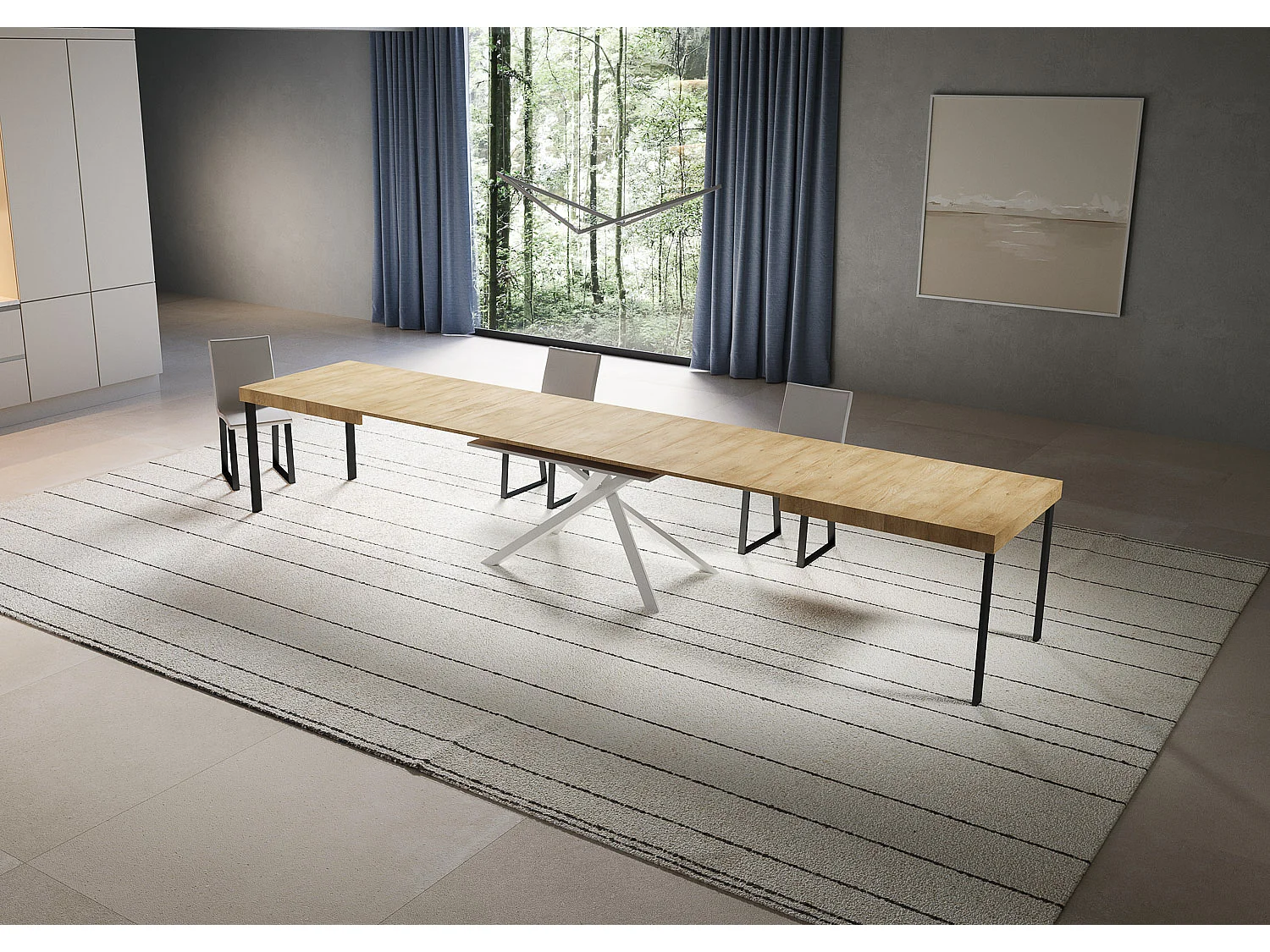 Niket uitschuifbare tafel 200/460x90 cm naturel eiken witte poten