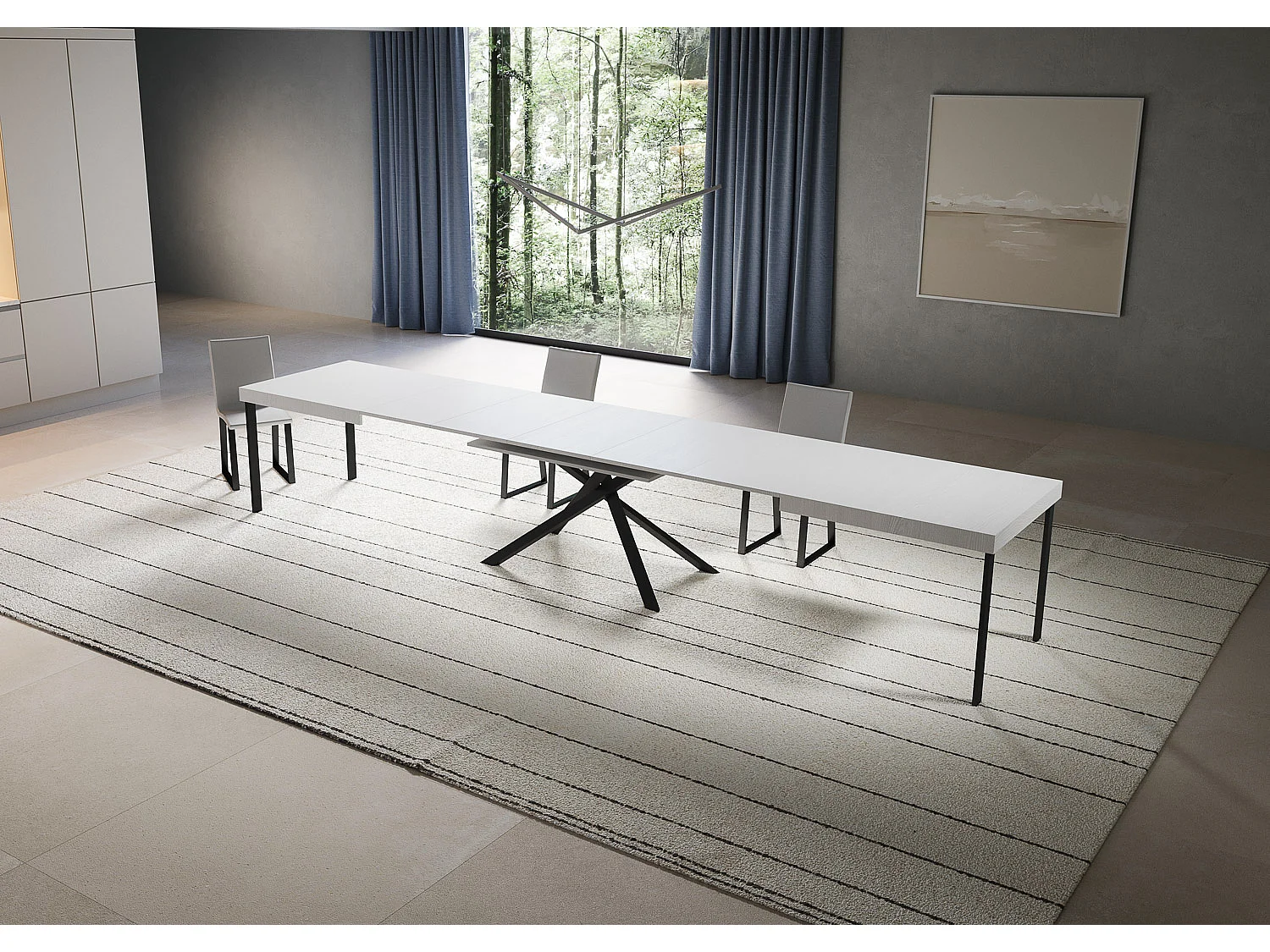 Mesa extensible 90x180/440 cm Niket Fresno Blanco patas Antracita