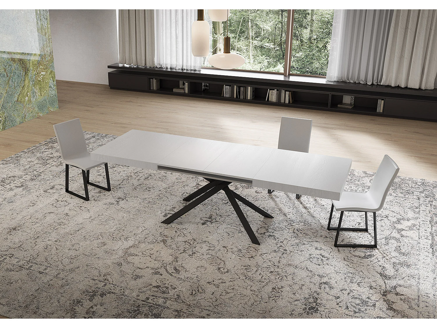 Niket udtræksbord 160/244x80 cm hvid ask antracit ben
