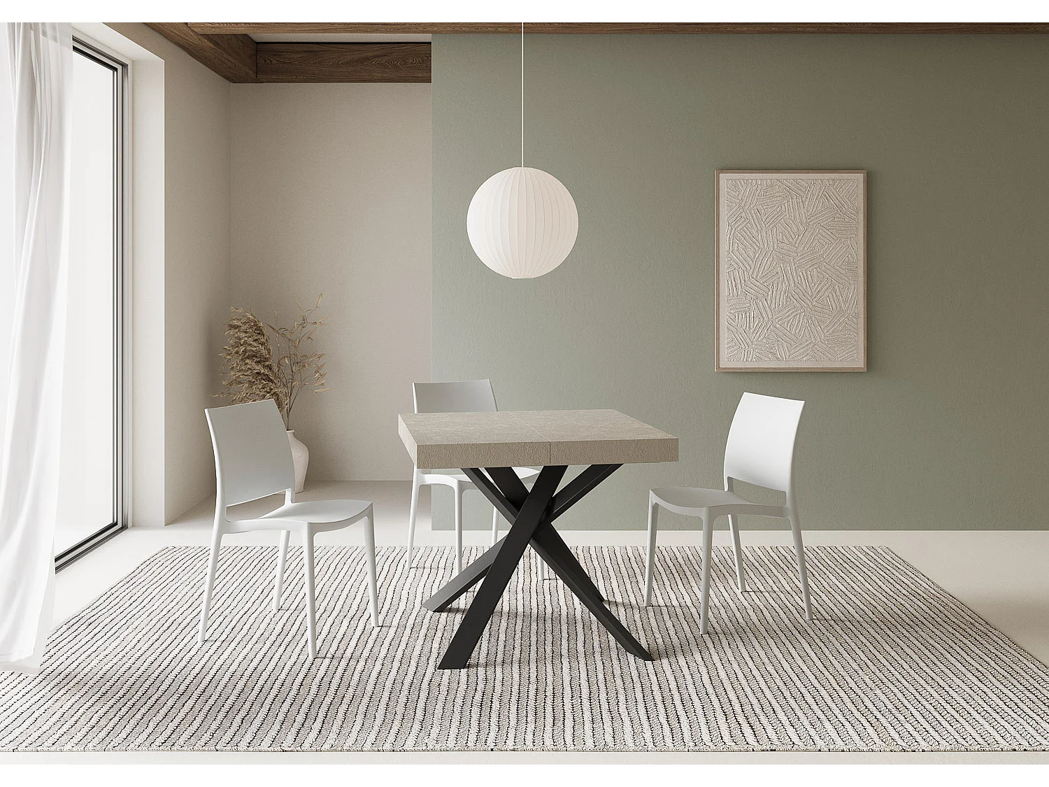 Mesa extensível 90/194x90 cm Clerk Premium cashmere pés antracite