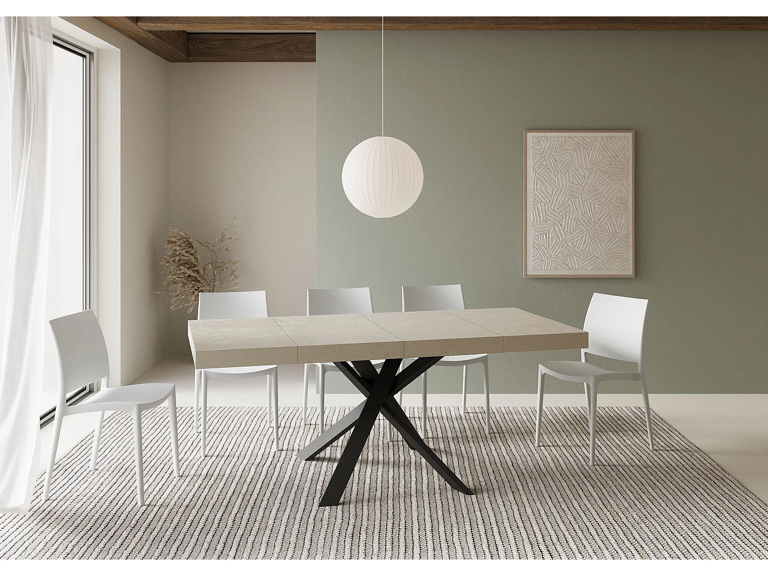 Mesa extensível 90/194x90 cm Clerk Premium cashmere pés antracite