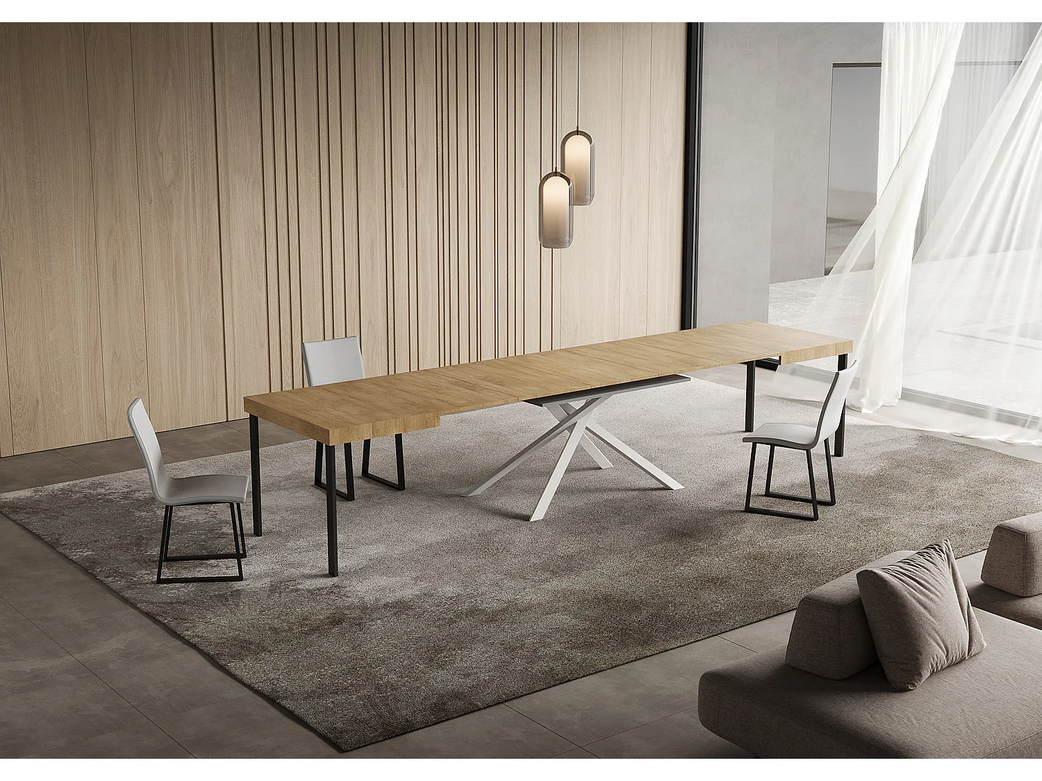Niket extendable table 130/390x90 cm natural oak white legs
