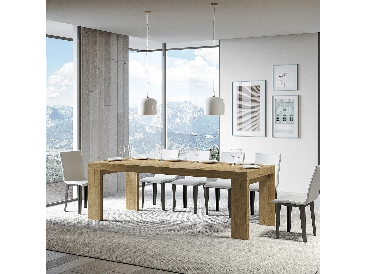 Uitschuifbare tafel 140/400x90 cm Roxell Premium naturel eiken