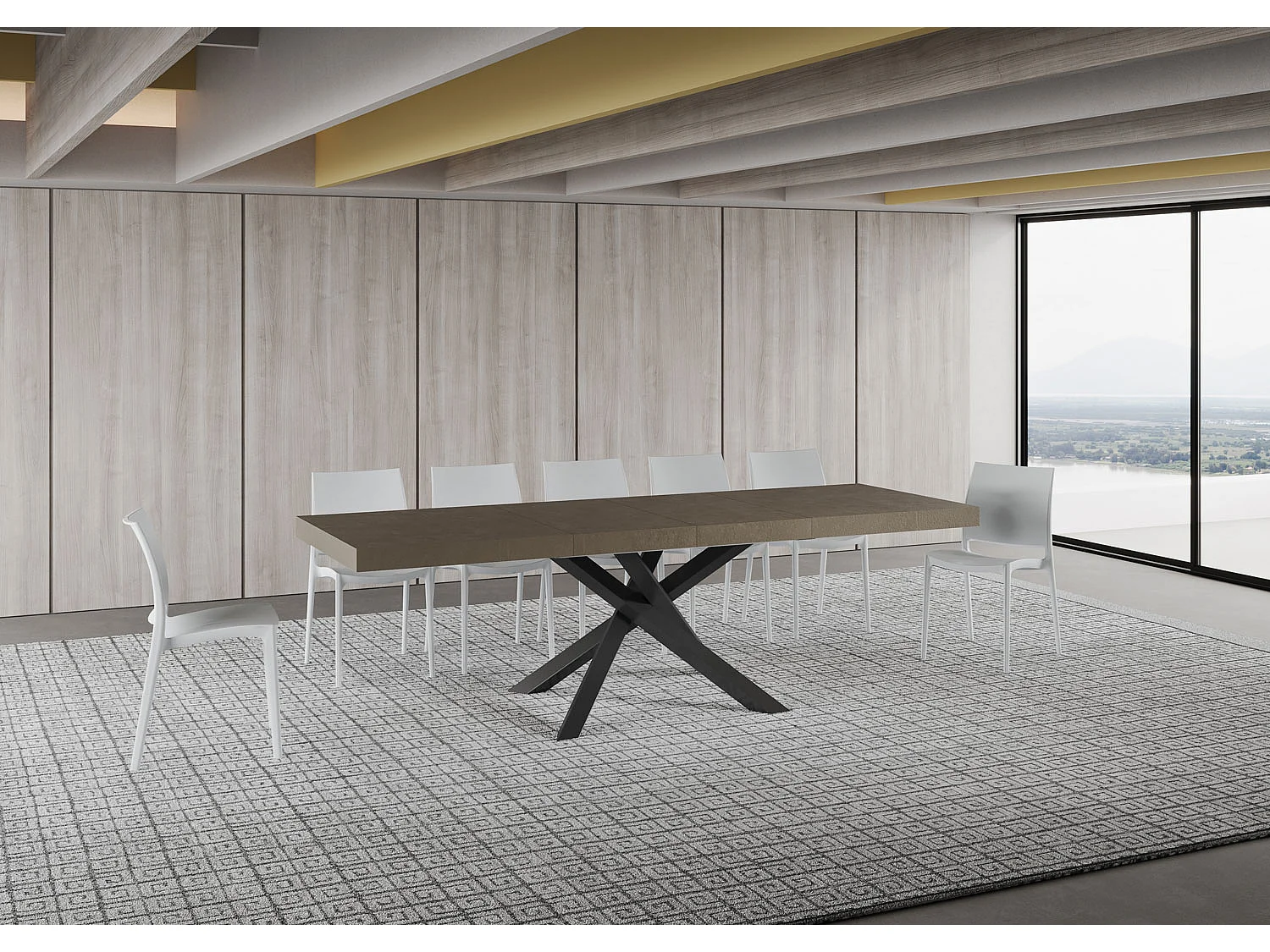 Mesa extensible 90x160/420 cm Volantis Premium gris paloma patas antracita