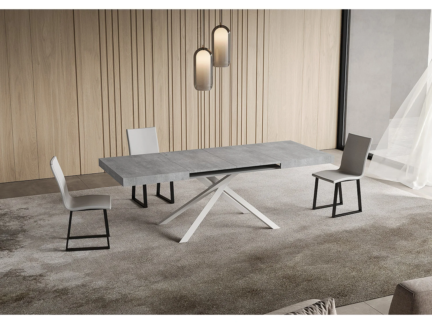 Niket udtræksbord 130/390x90 cm betonhvide ben