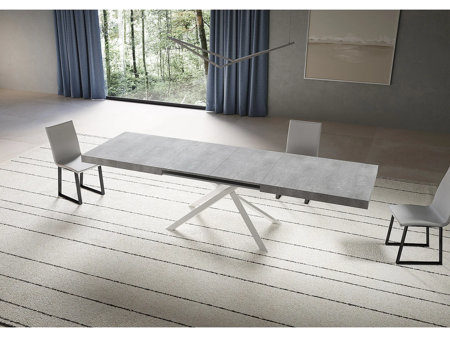 Itamoby Tavolo allungabile 90x200/304 cm Niket cemento gambe bianche
