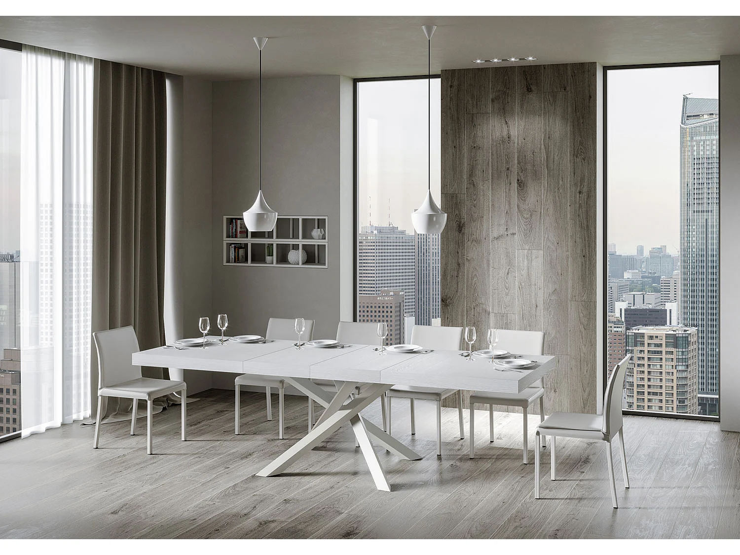 Table extensible 90x180/440 cm Volantis Premium Frêne Blanc cadre blanc