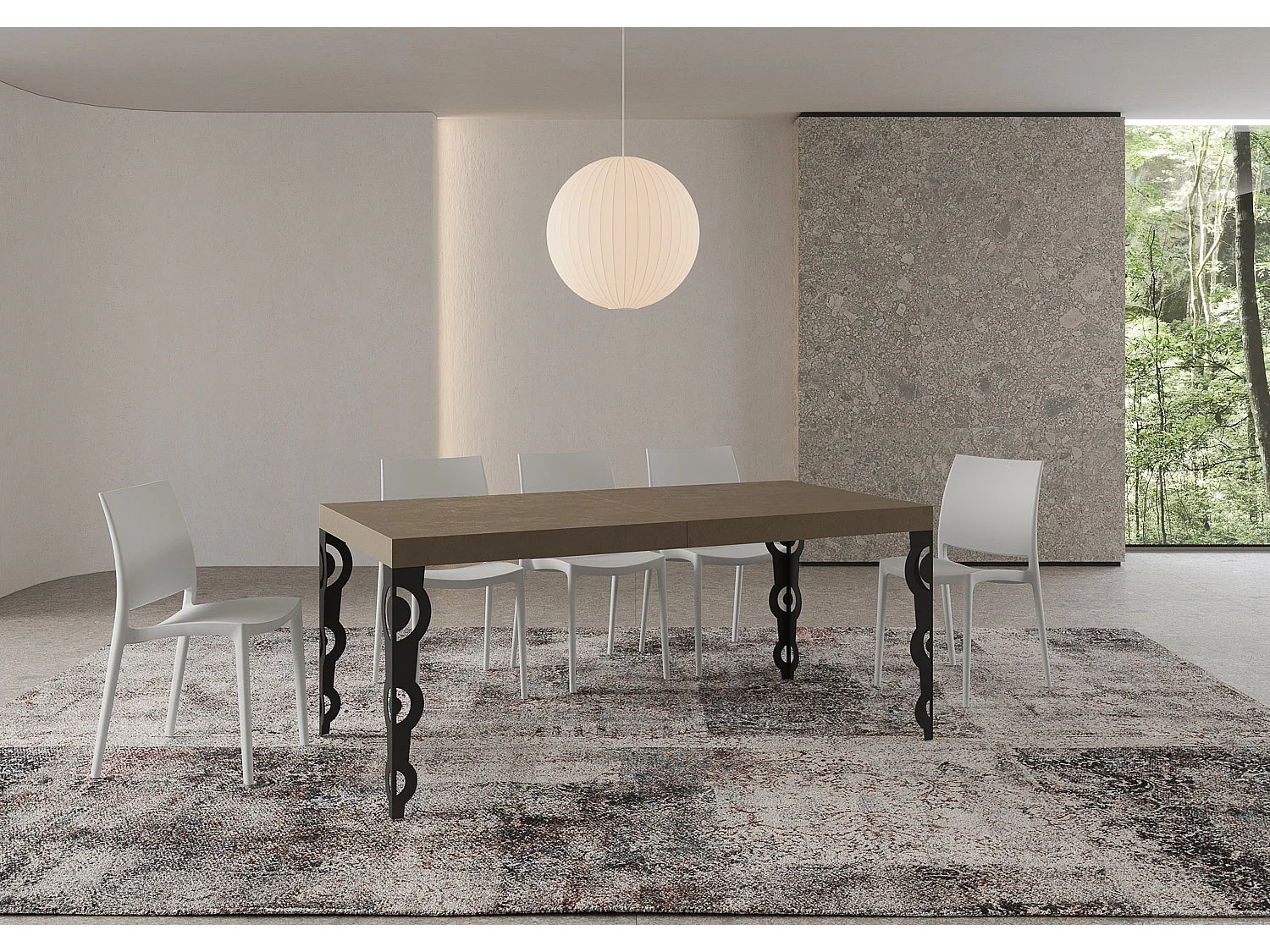 Mesa extensible 90x180/440 cm Karamay Premium gris paloma patas antracita