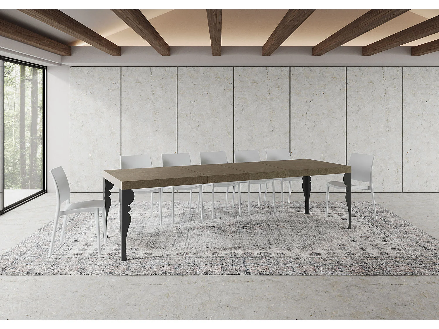 Paxon Premium 160/420x90 cm udtræksbord i duegrå med antracitgrå ben