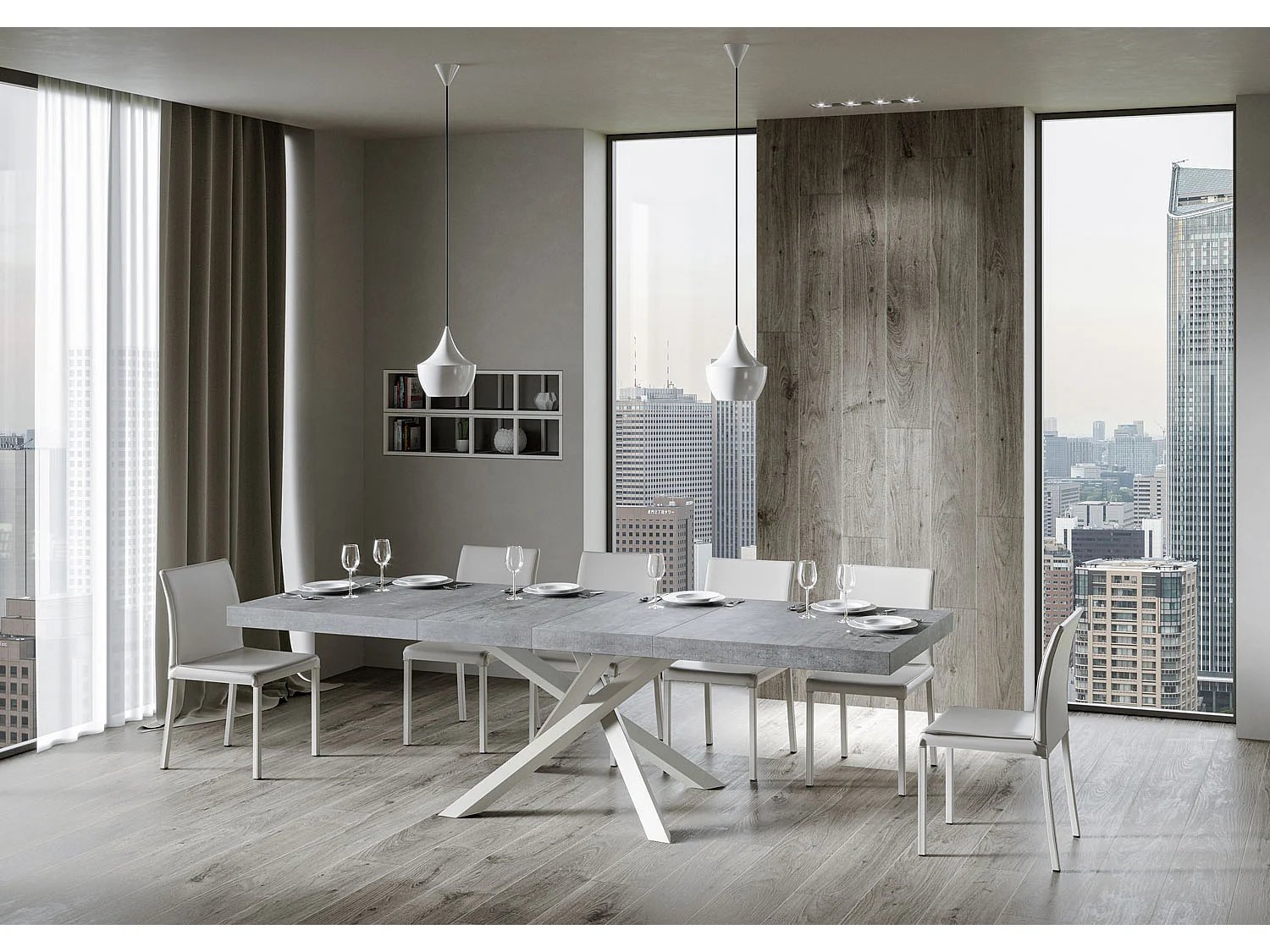 Stół rozkładany Volantis Premium 160/420x90 cm, nogi betonowe białe