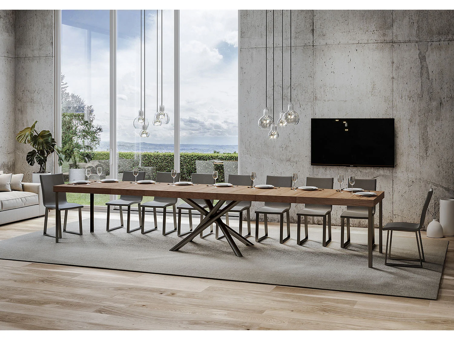 Mesa extensible 90x180/440 cm Famas Premium Roble Natural estructura Antracita