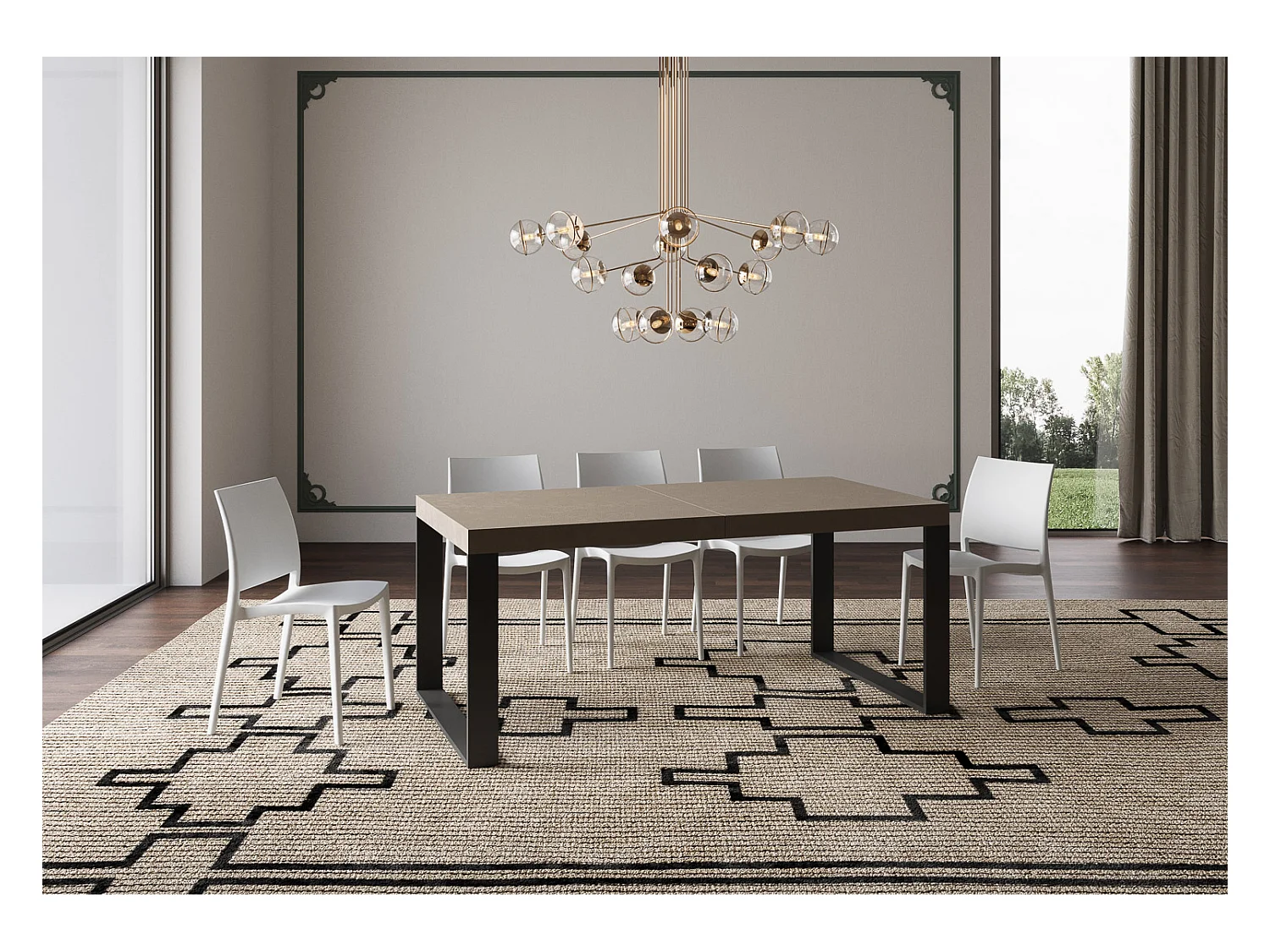 Ausziehbarer Tisch 200/304x90 cm Tecno Premium Taubengrau mit anthrazitfarbenen Beinen