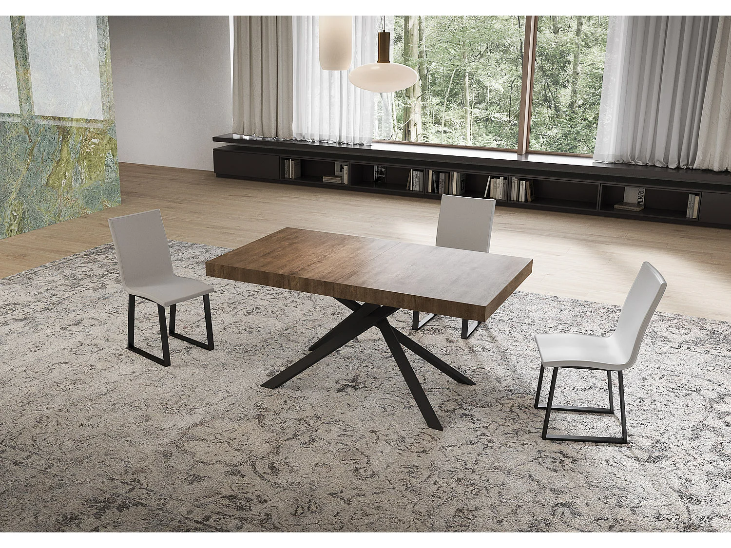 Stół rozkładany Niket orzechowy 160/420x90 cm z nogami w kolorze antracytowym