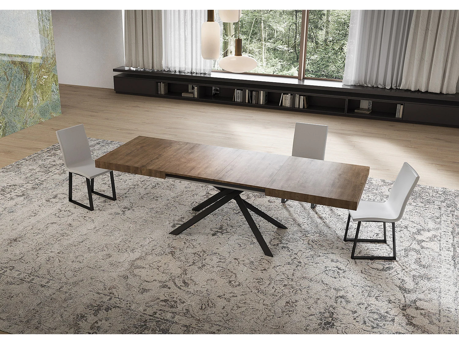 Niket udtræksbord i valnød 160/420x90 cm med antracitgrå ben