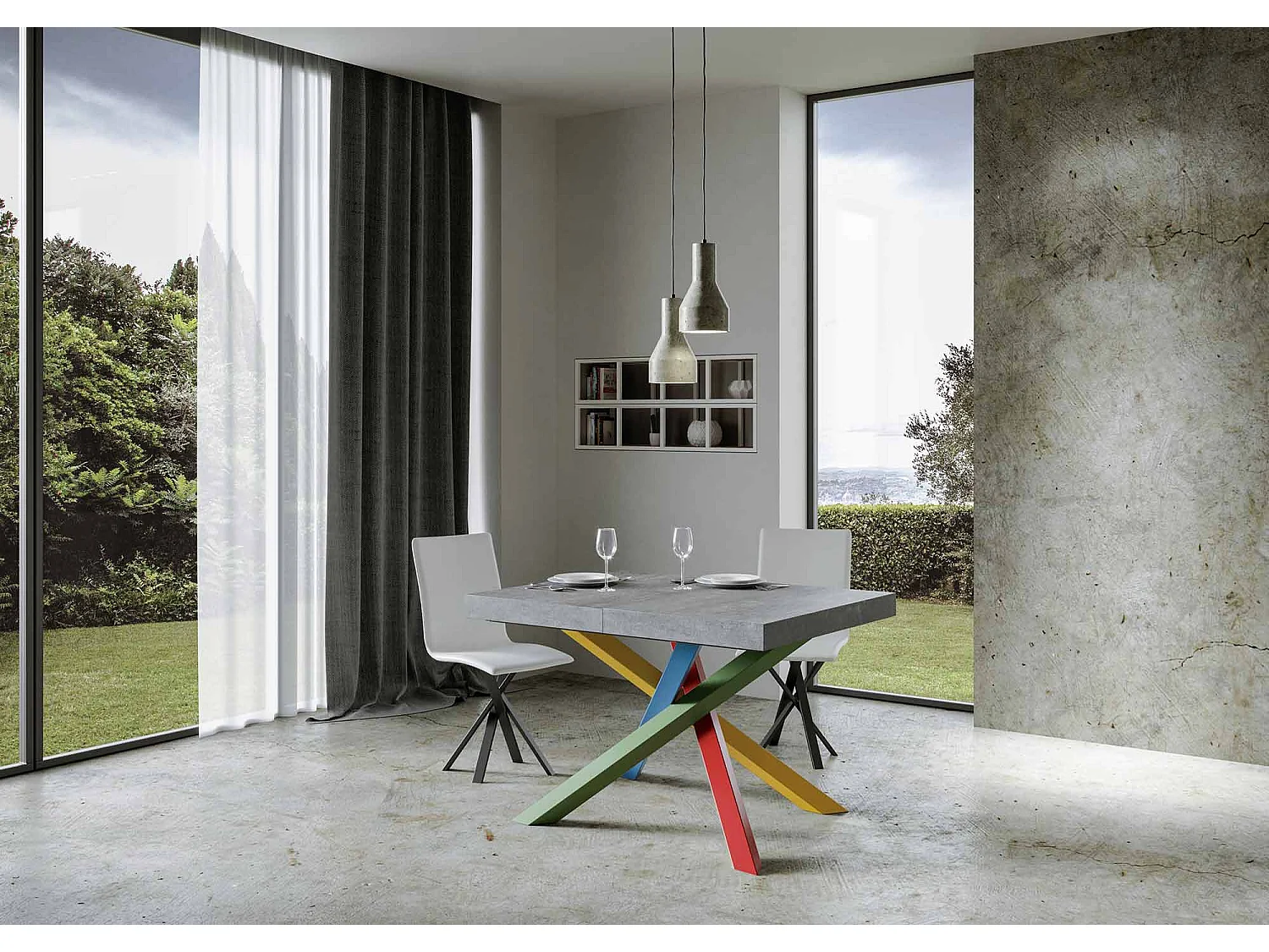 Tavolo allungabile 90x140/400 cm Volantis Premium cemento telaio 4/B