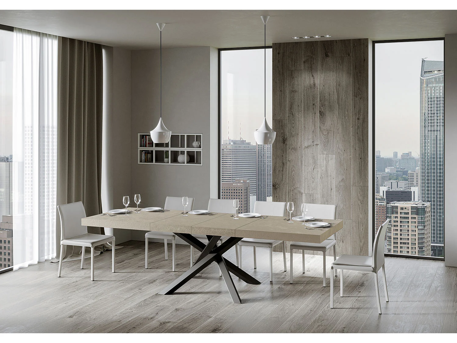 Table extensible 90x180/440 cm Volantis Premium cachemire pieds anthracite