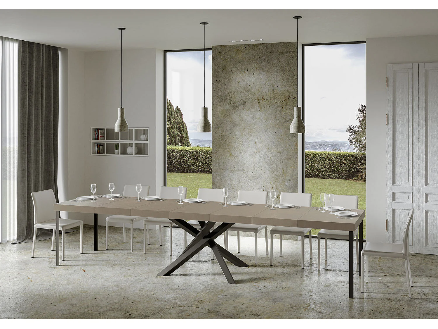 Table extensible 90x180/440 cm Volantis Premium cachemire pieds anthracite