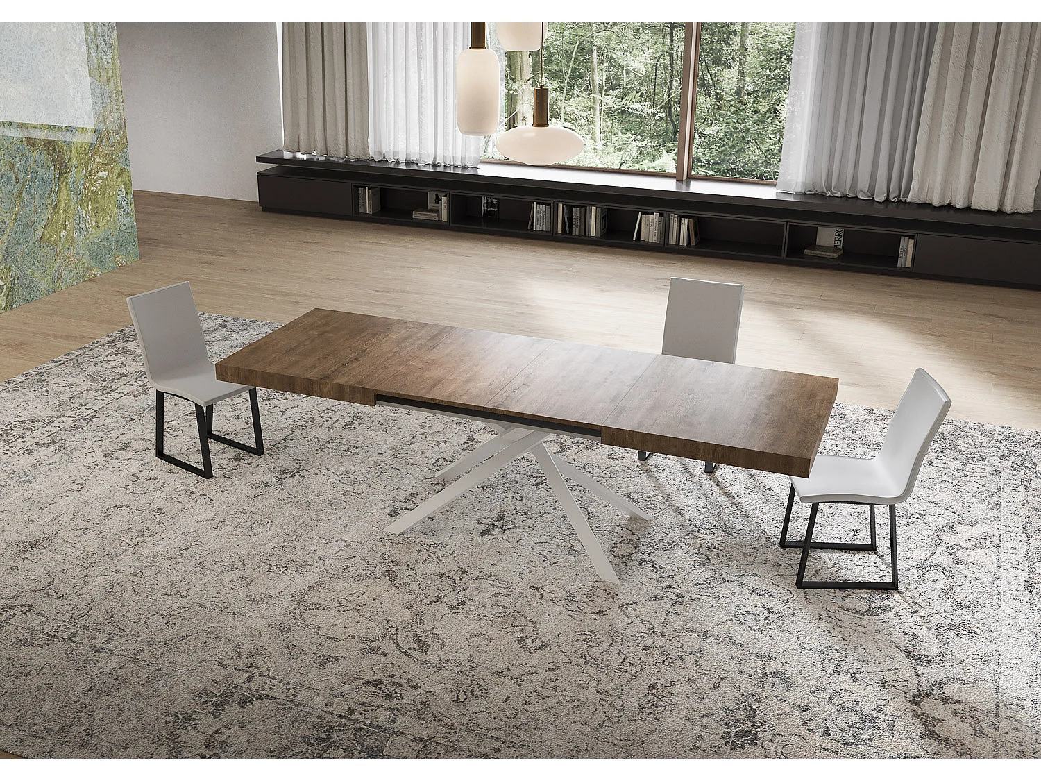 Mesa extensible 90x160/420 cm Niket Nogal patas blanco