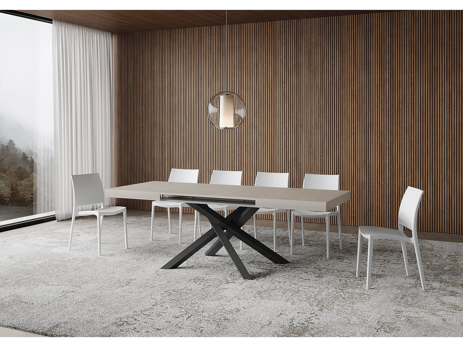 Table extensible 90x140/400 cm Volantis cachemire pieds anthracite