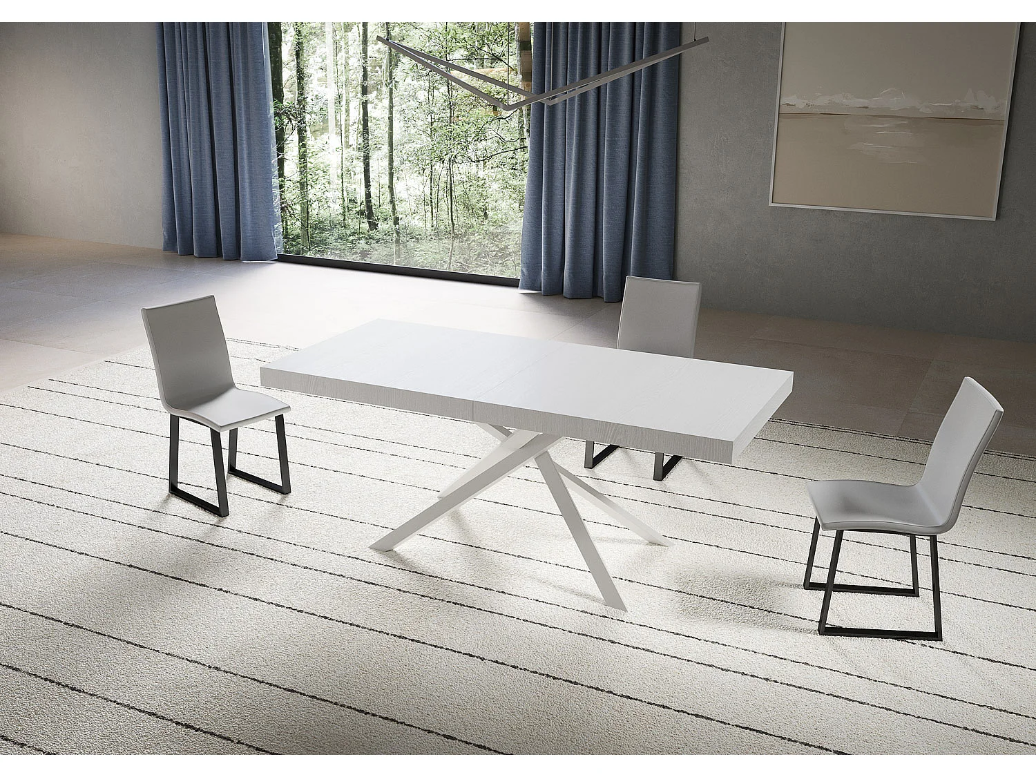 Table extensible 90x180/440 cm Niket Frêne Blanc pieds blancs