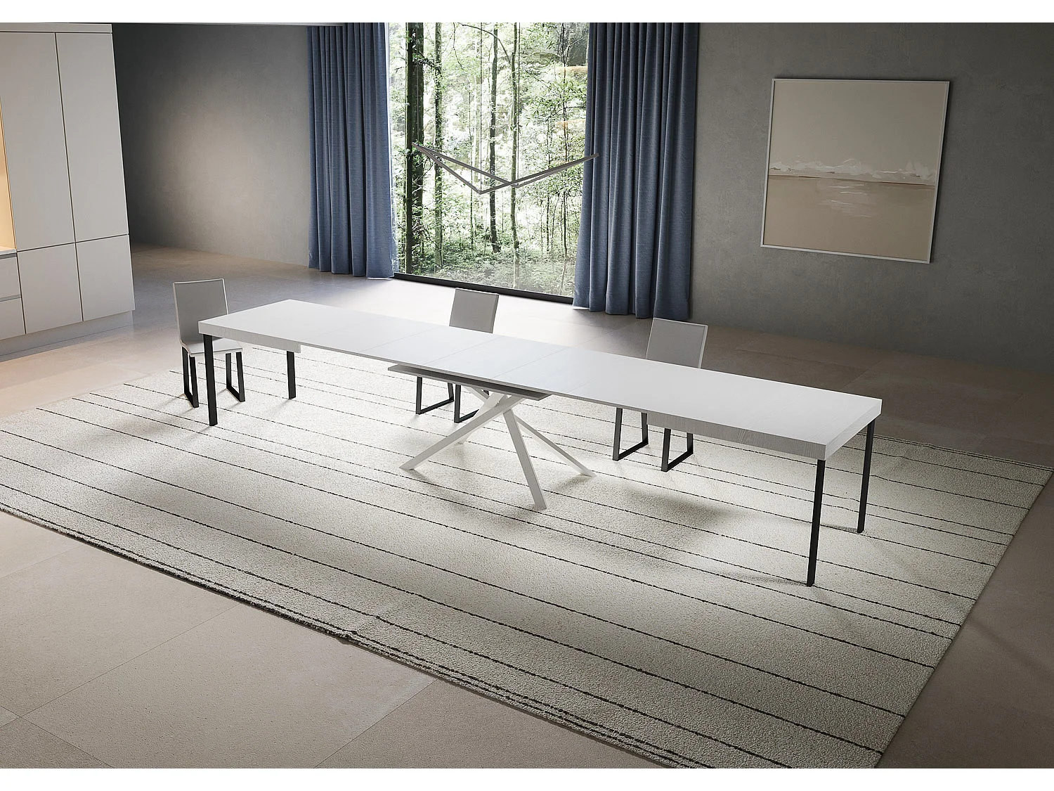 Niket uitschuifbare tafel 180/440x90 cm wit essen met witte poten