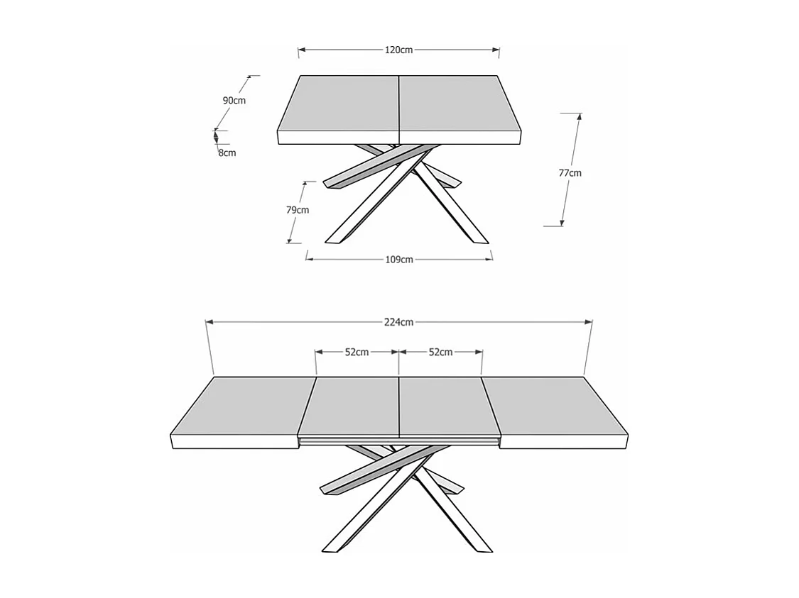 Volantis Cashmere Uitschuifbare Tafel 120/224x90 cm met Antraciet Poten