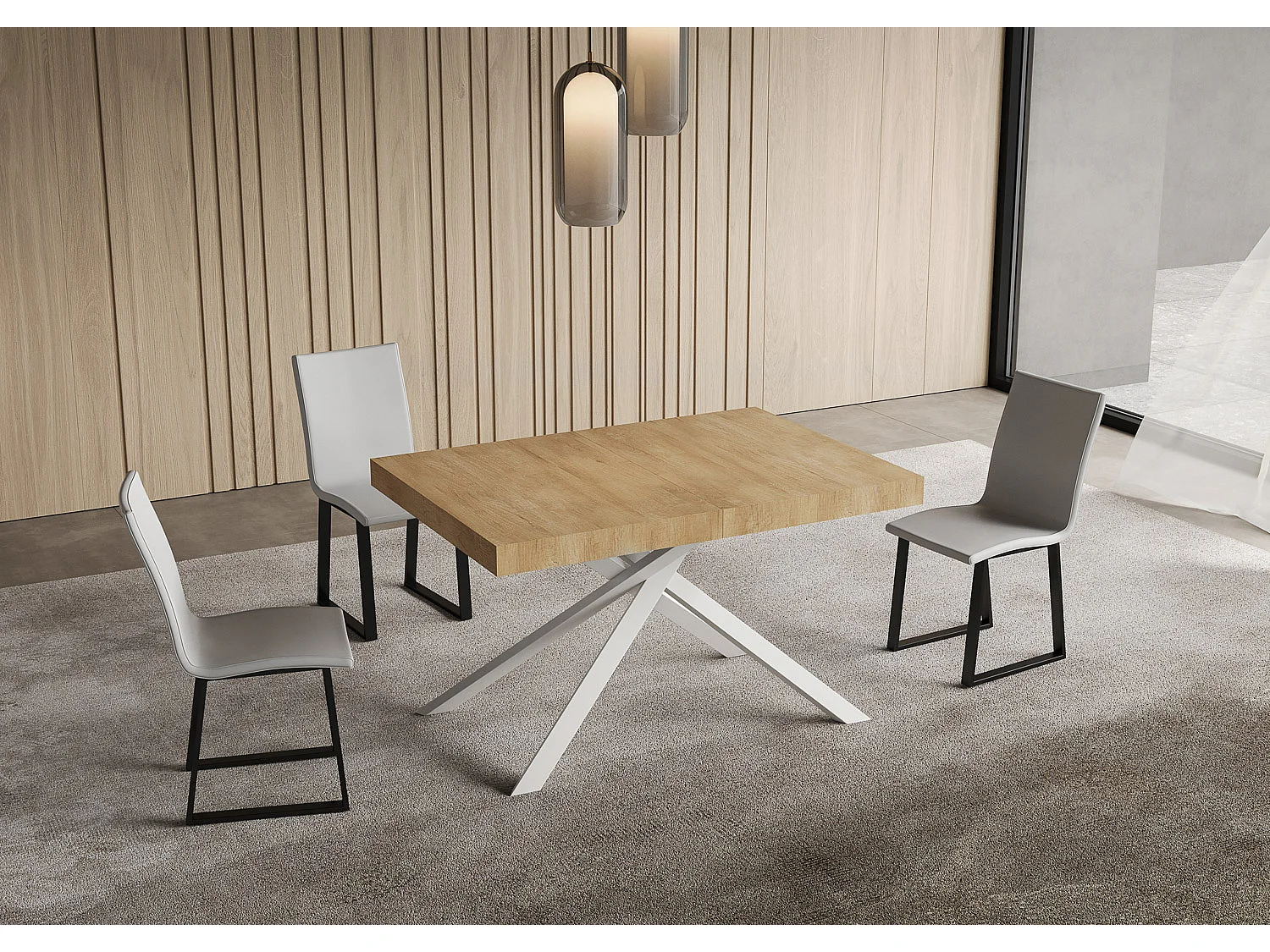 Niket uitschuifbare tafel 130/234x90 cm eiken natuur met witte poten