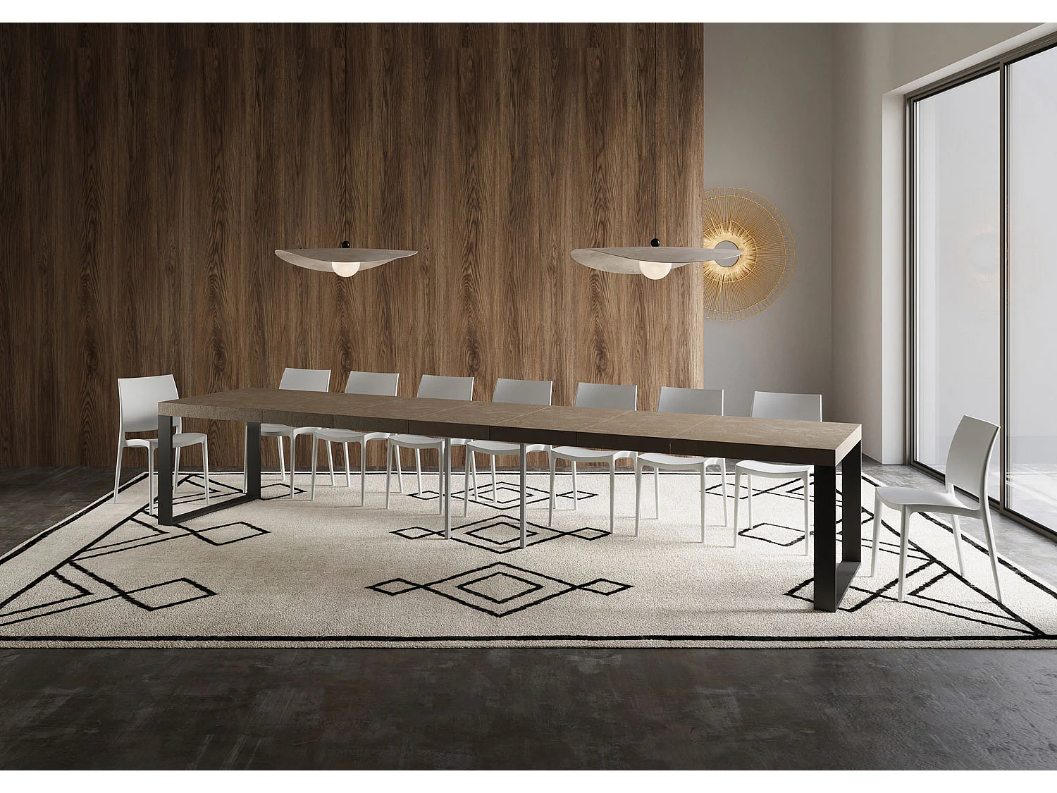 Mesa extensible 90x160/420 cm Tecno Premium gris paloma patas antracita