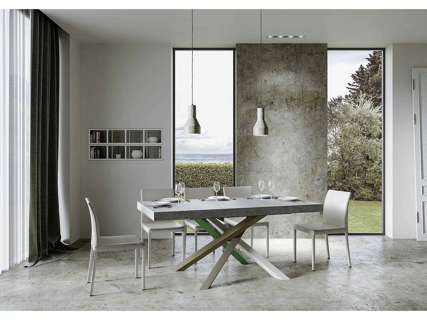 Extendable table 200/304x90 cm Volantis Premium concrete multicolored legs 4/A