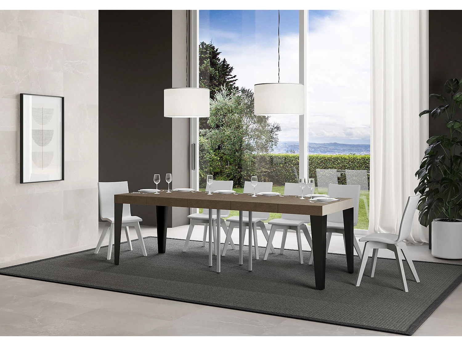 Table extensible 90x90/246 cm Flame Premium Taupe pieds anthracite