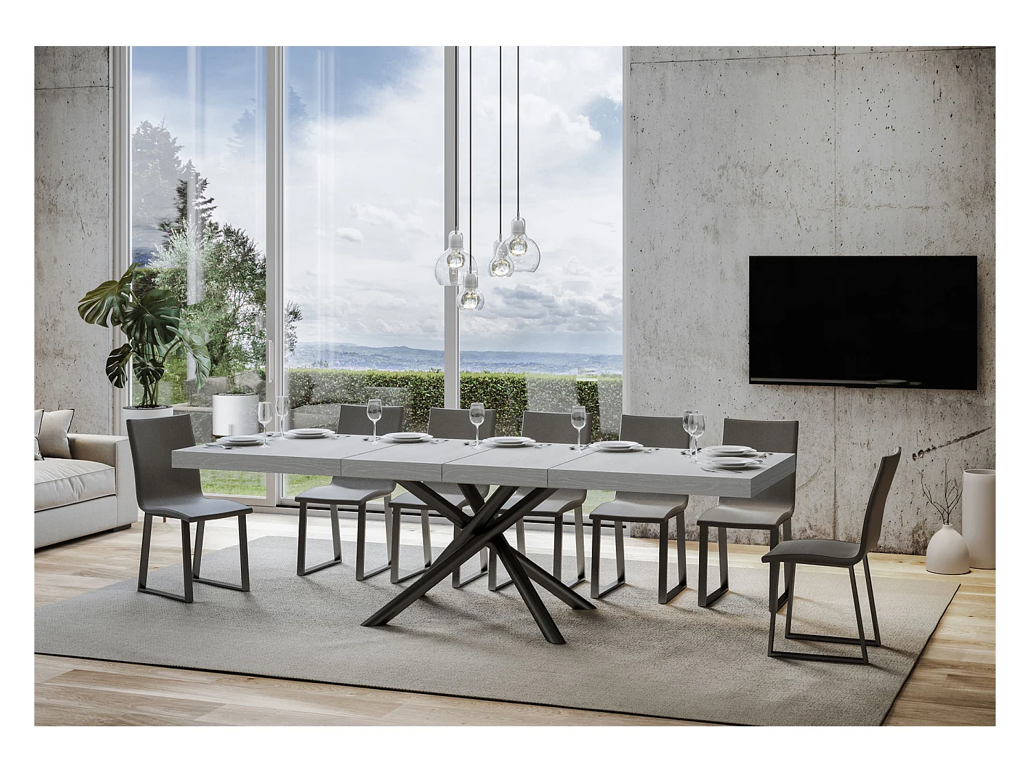 Table extensible 90x180/440 cm Famas Premium Frêne Blanc cadre Anthracite