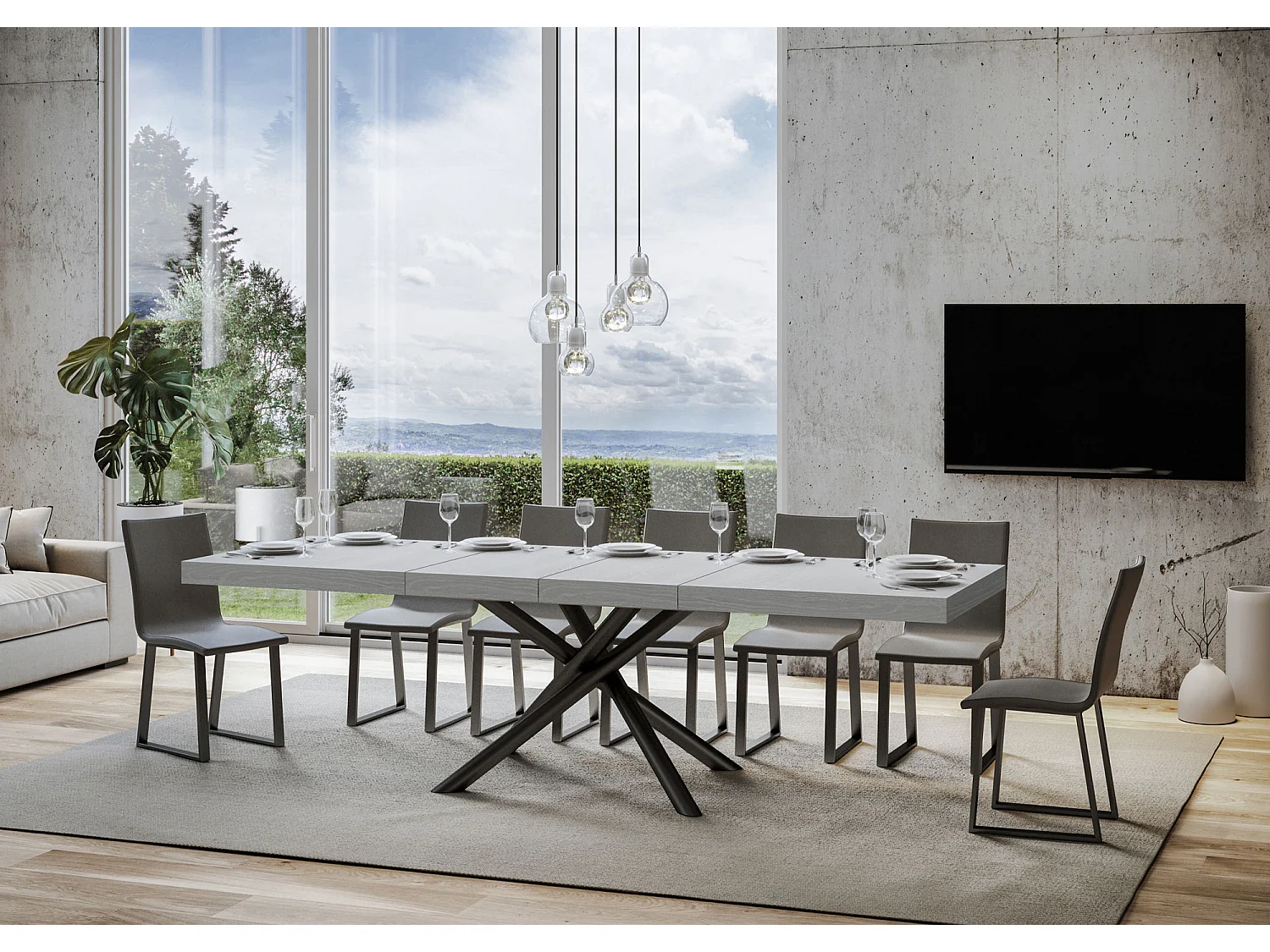 Table extensible 90x180/440 cm Famas Premium Frêne Blanc cadre Anthracite