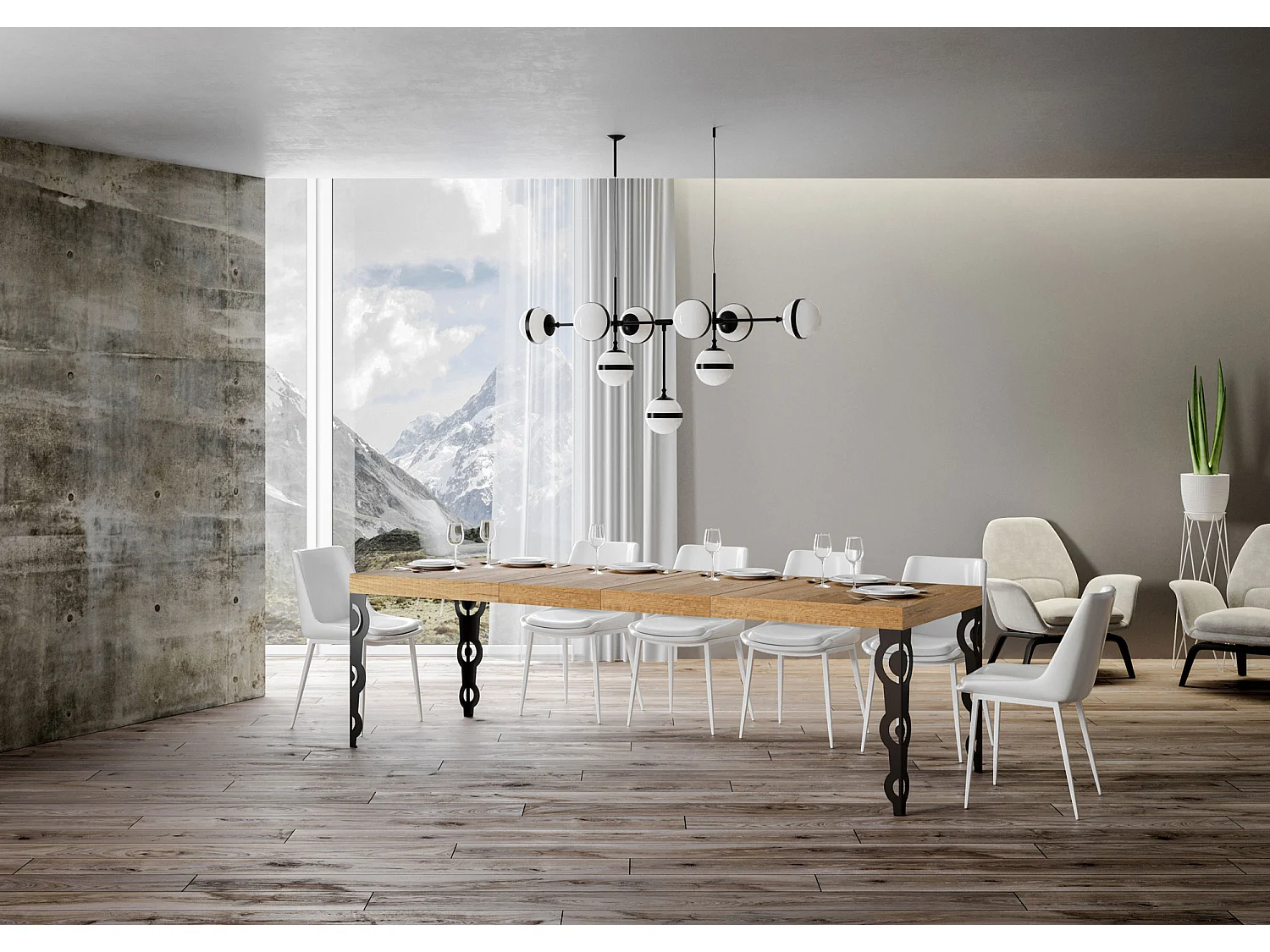 Karamay Premium Ausziehtisch 200/460x90 cm Natur Eiche anthrazit Beine