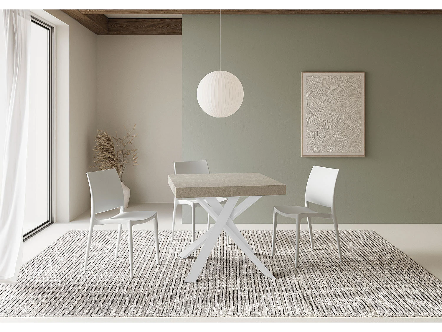 Itamoby Tavolo allungabile 90x90/194 cm Clerk Premium cashmere gambe bianche