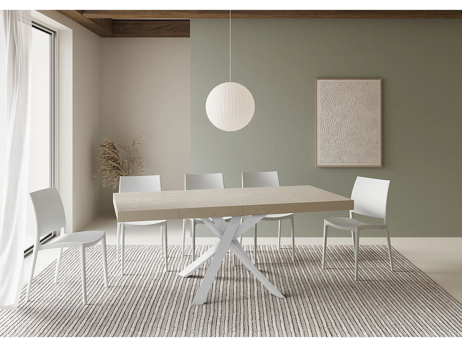 Clerk Premium Cashmere Udtræksbord 90/194x90 cm med Hvide Ben