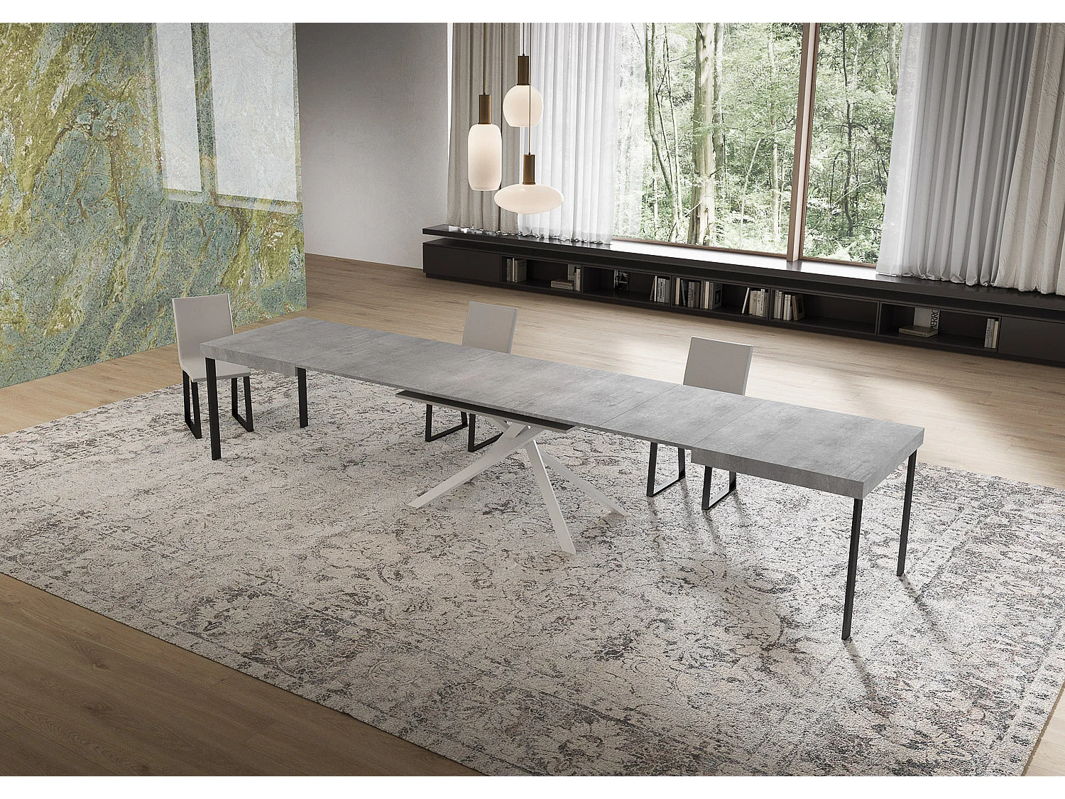 Table extensible 90x160/420 cm Niket Gris Béton pieds blancs