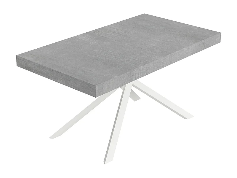 Table extensible 90x160/420 cm Niket Gris Béton pieds blancs