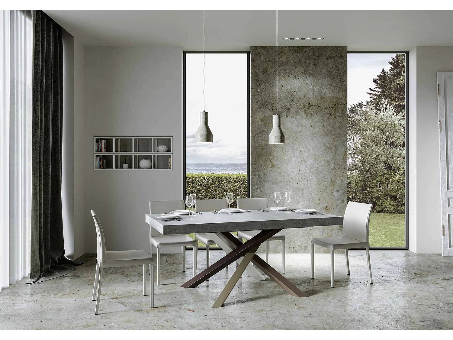 Table extensible 90x160/420 cm Volantis Premium Gris Béton cadre 4/C