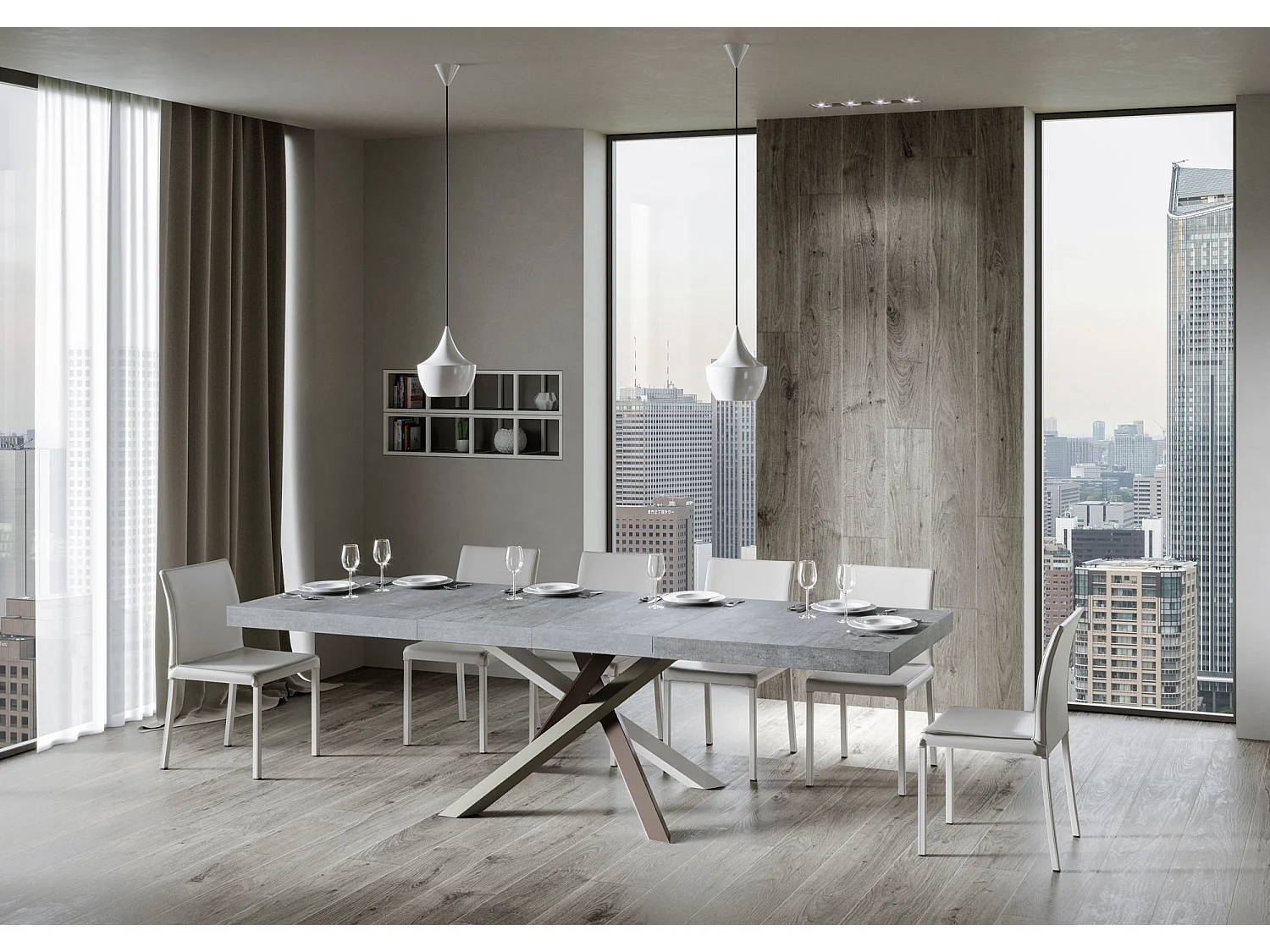 Table extensible 90x160/420 cm Volantis Premium Gris Béton cadre 4/C