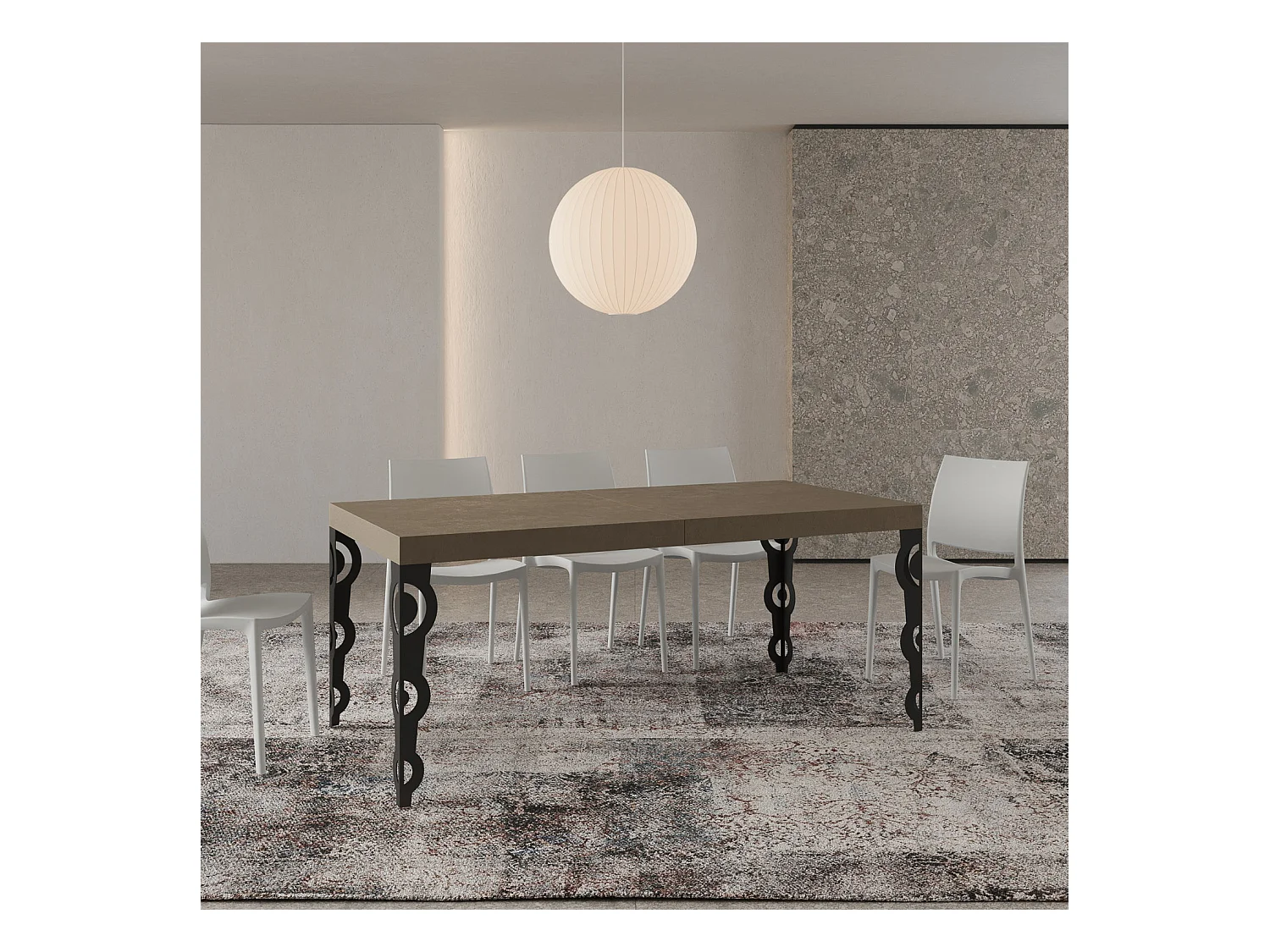 Karamay Premium 200/304x90 cm ausziehbarer Tisch in Taubengrau mit anthrazitfarbenen Beinen