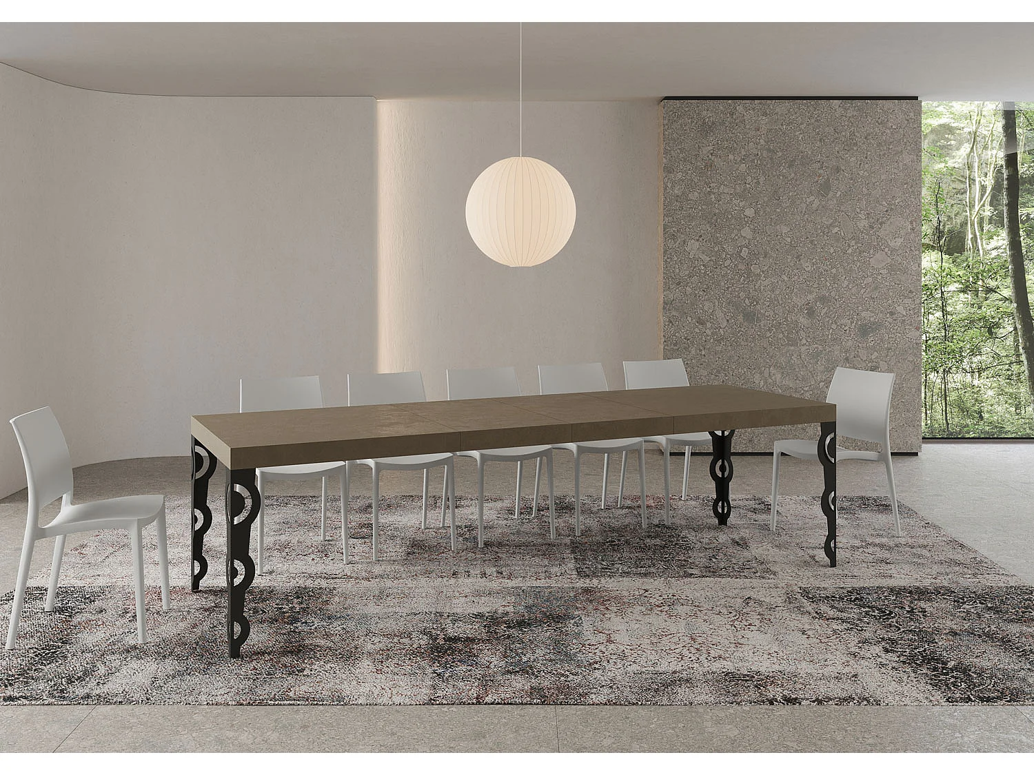 Karamay Premium 200/304x90 cm ausziehbarer Tisch in Taubengrau mit anthrazitfarbenen Beinen