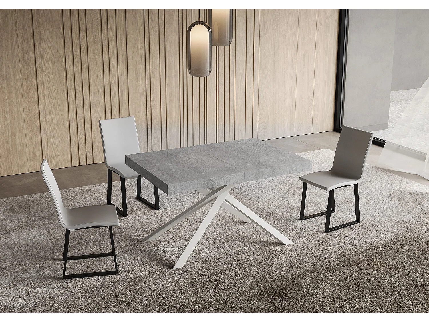 Mesa extensible 90x140/244 cm Niket cemento patas blanca