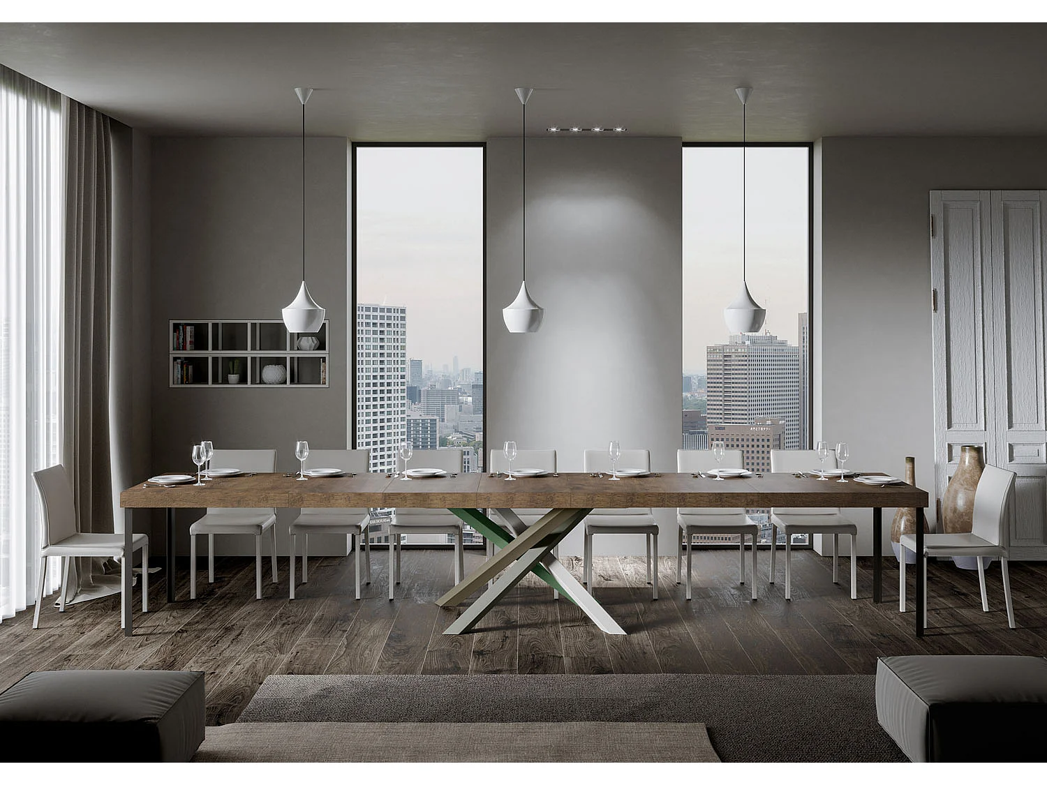 Udtræksbord 160/420x90 cm Volantis Premium valnød flerfarvede ben 4/A