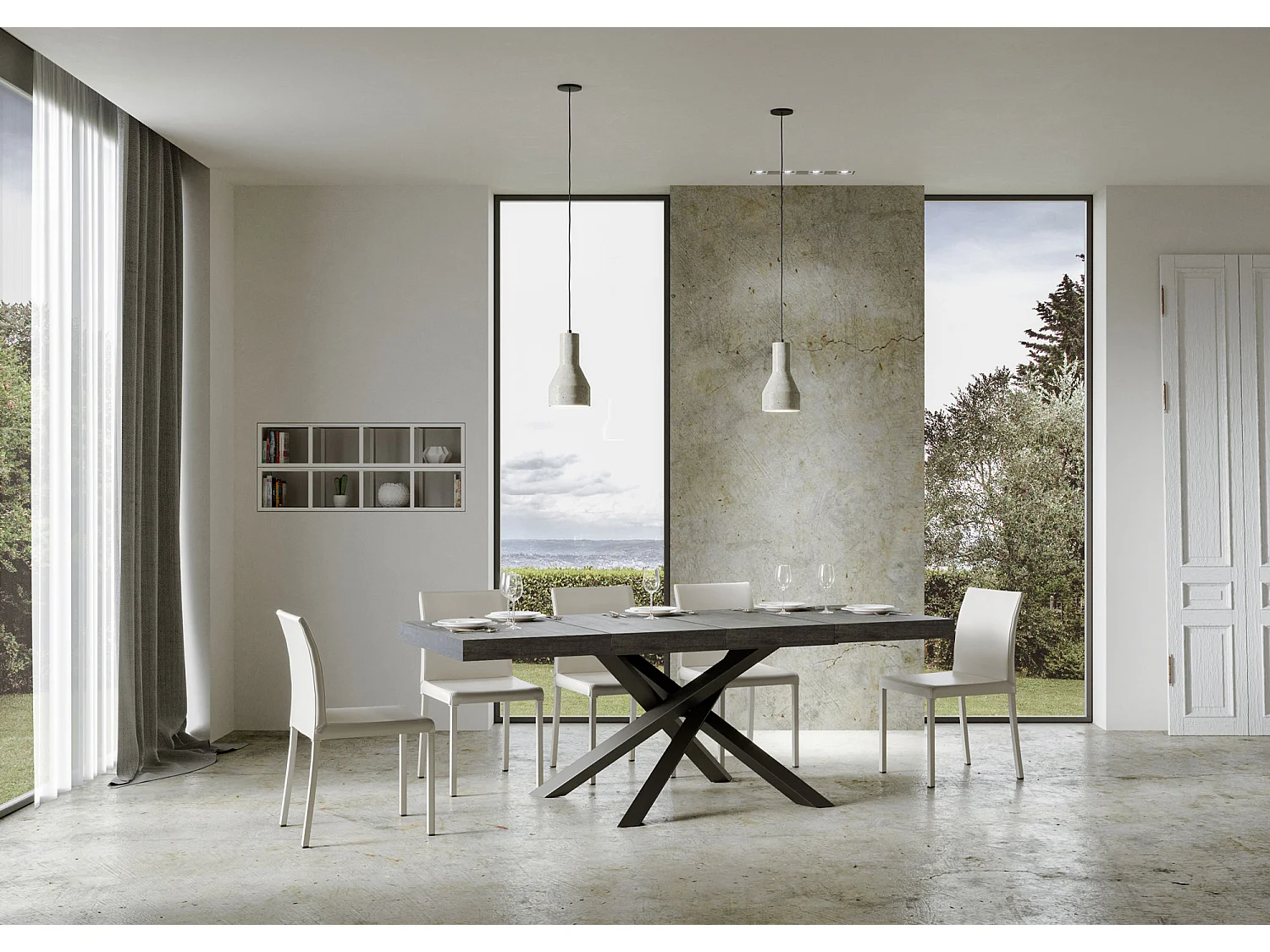 Ausziehtisch 140/400x90 cm Volantis Premium Zement anthrazit Beine