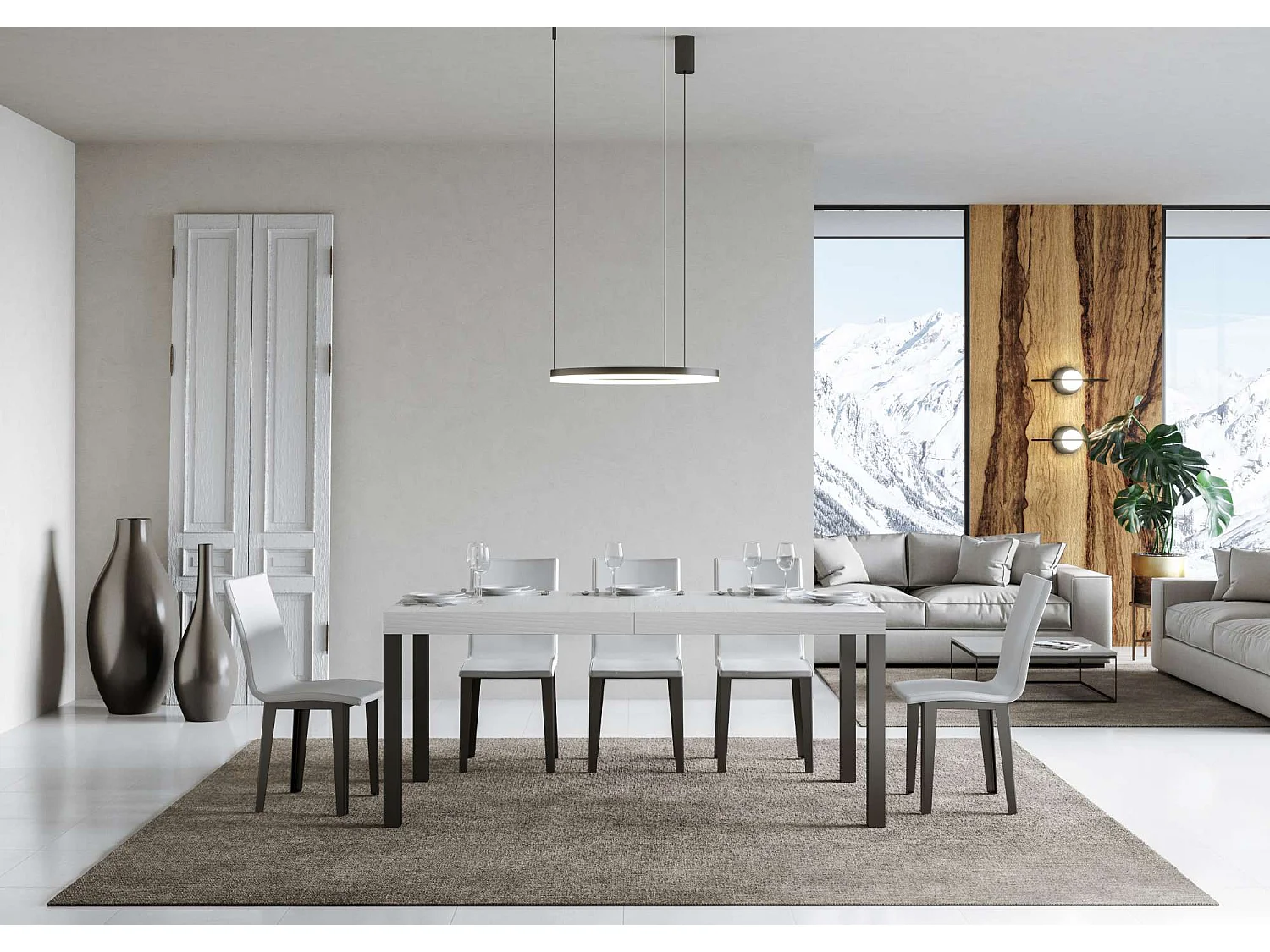 Table extensible 90x180/440 cm Everyday Premium Frêne Blanc cadre Anthracite