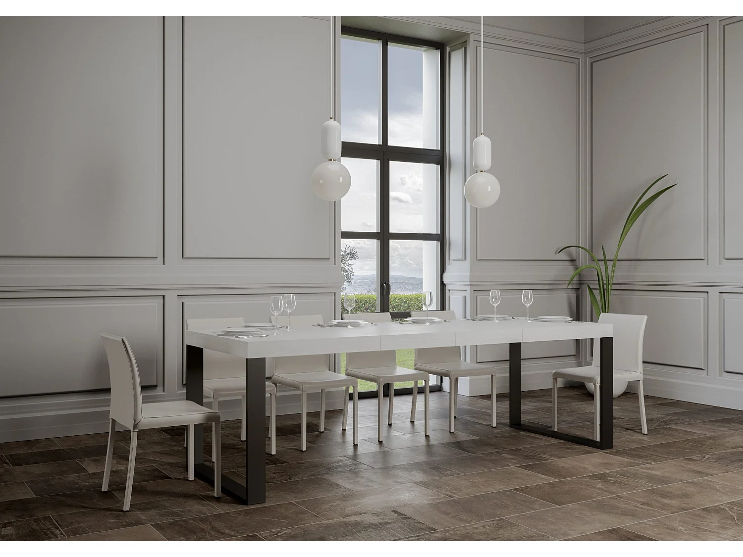 Tavolo allungabile 90x200/304 cm Tecno Premium bianco frassino telaio Antracite