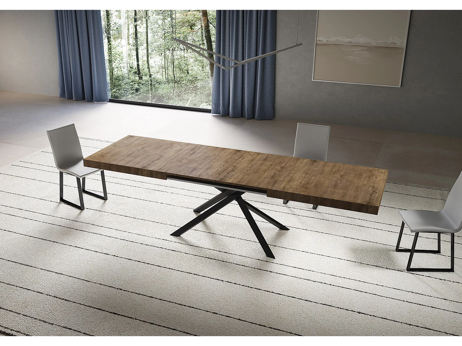 Niket walnut extendable table 180/440x90 cm with anthracite legs