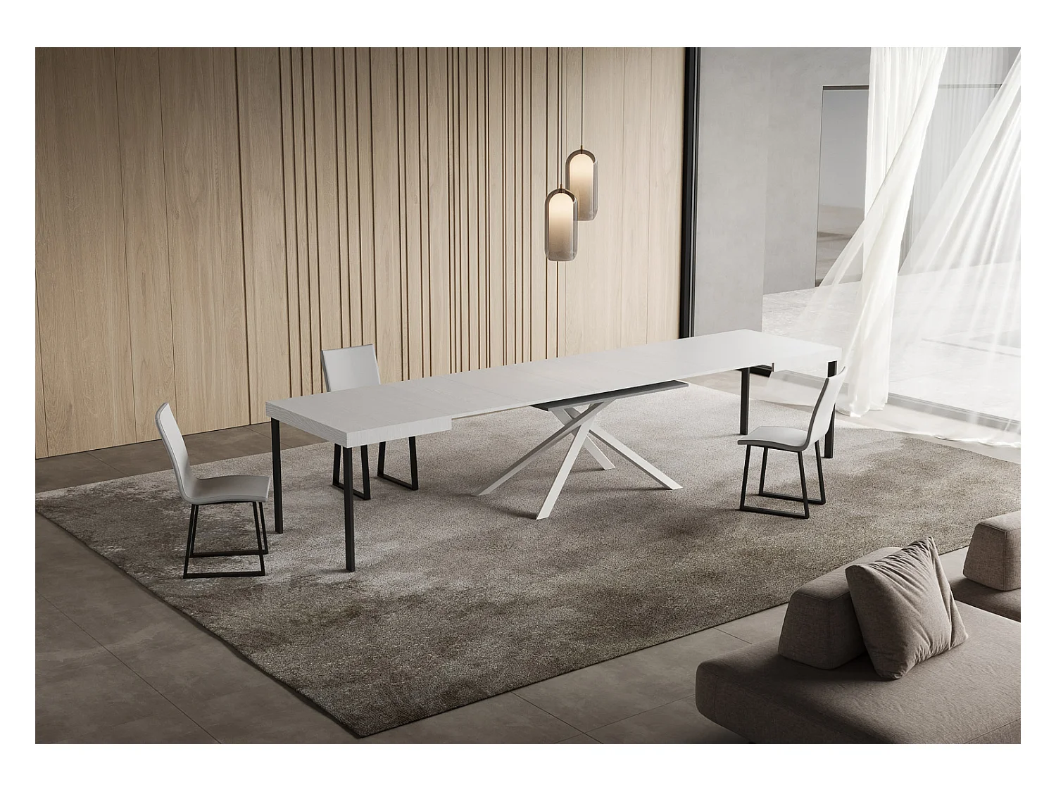 Table extensible 90x140/400 cm Niket Frêne Blanc pieds blancs